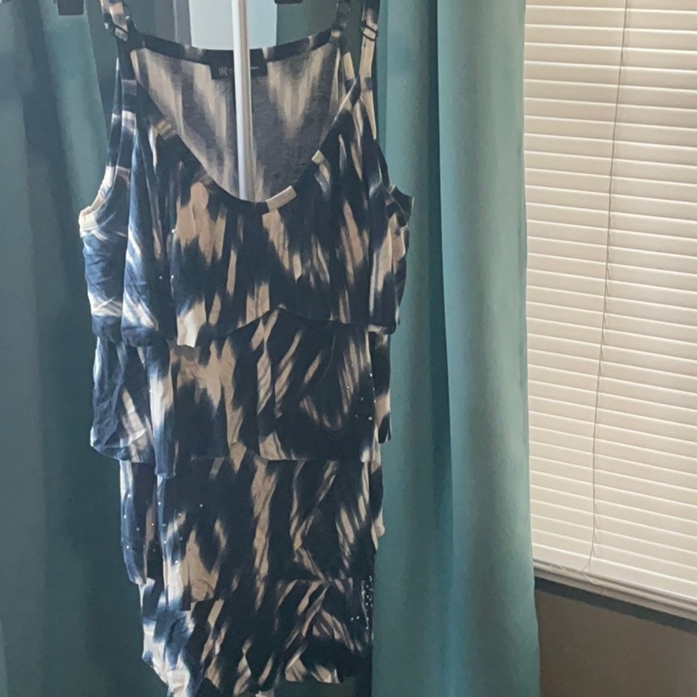 INC Asymmetrical Tiered  Blue and White Embellished long tunic Plus size 3X